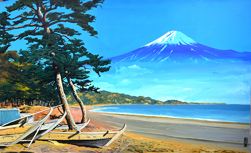 三保の松原から見た富士山：公衆浴場(銭湯)の壁画（背景画）